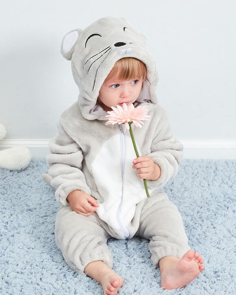 Newborn Baby Cartoon Rat Winter Bunting Bodysuit Warm Hooded Romper Jumpsuit