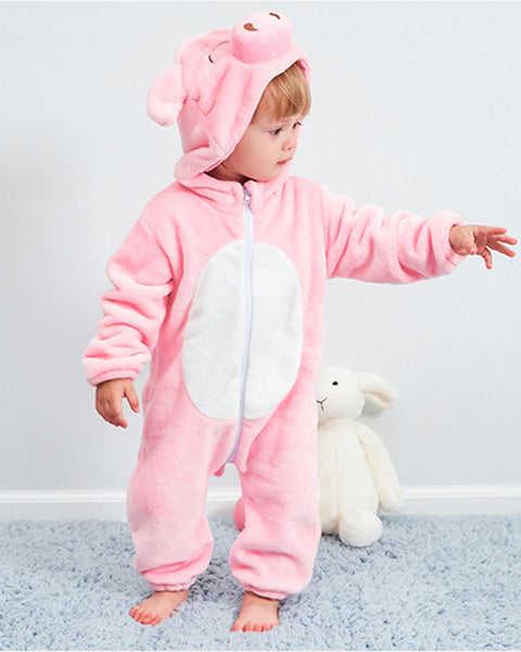 Newborn Kids Baby Cartoon Pink Pig Winter Bunting Bodysuit Warm Hooded Romper Jumpsuit