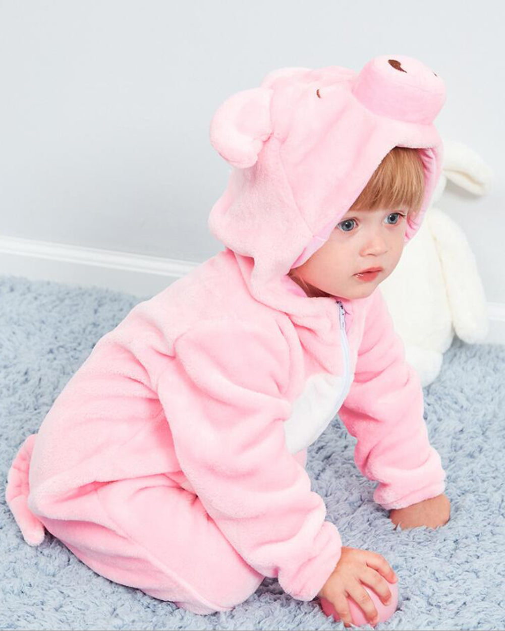 Newborn Kids Baby Cartoon Pink Pig Winter Bunting Bodysuit Warm Hooded Romper Jumpsuit