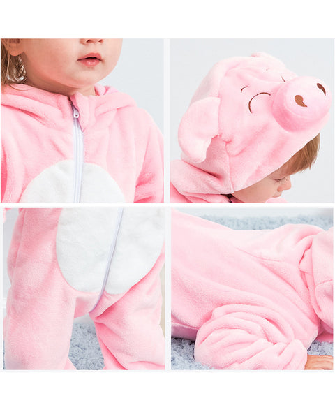 Newborn Kids Baby Cartoon Pink Pig Winter Bunting Bodysuit Warm Hooded Romper Jumpsuit