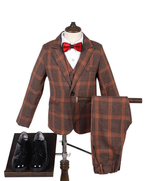 Boys' Khaki Formal Suit  3 piece Dresswear suit set with vest,jacket and pants