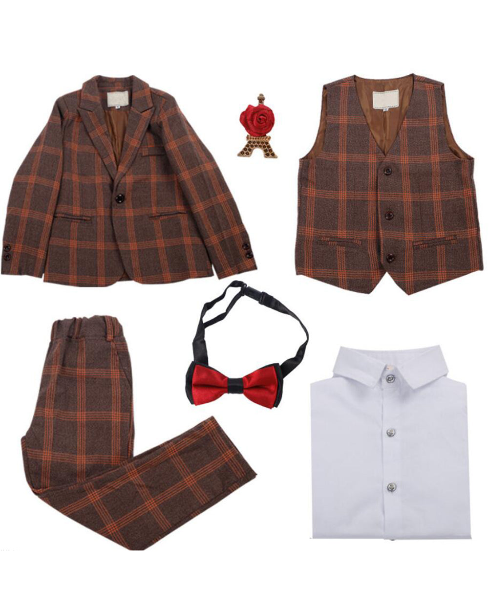 Boys' Khaki Formal Suit  4 piece Dresswear suit set with jacket,shirt,vest and pants