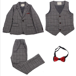 Boys' Gray Formal Suit  3 piece Dresswear suit set with jacket,vest and pants