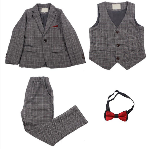 Boys' Gray Formal Suit  3 piece Dresswear suit set with jacket,vest and pants