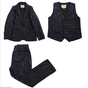 Boys' Black Formal Suit(white dot)  3 piece Dresswear suit set with jacket,vest and pants