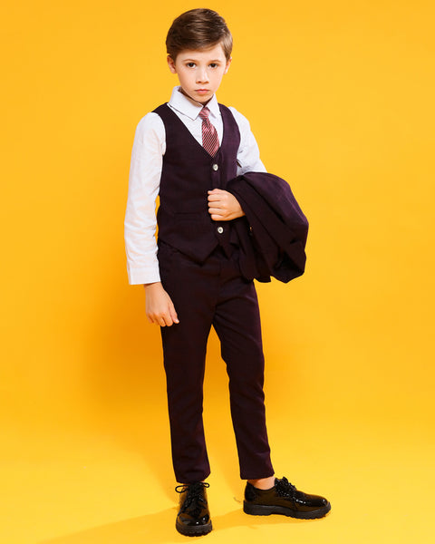 Boys'  Formal Occasion Suit  4 piece set with jacket,shirt,vest and pants Kids Slim Fit Dresswear
