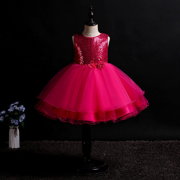 Girls Sequins Glitter Floral Tulle Pageant Party Flower Girl Dress