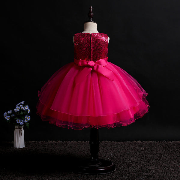 Girls Sequins Glitter Floral Tulle Pageant Party Flower Girl Dress