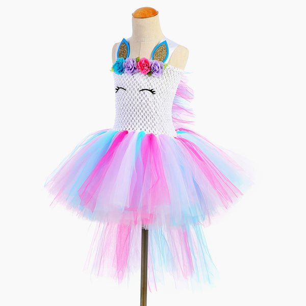 Girls Unicorn Rainbow Tutu Party Dress with Cape