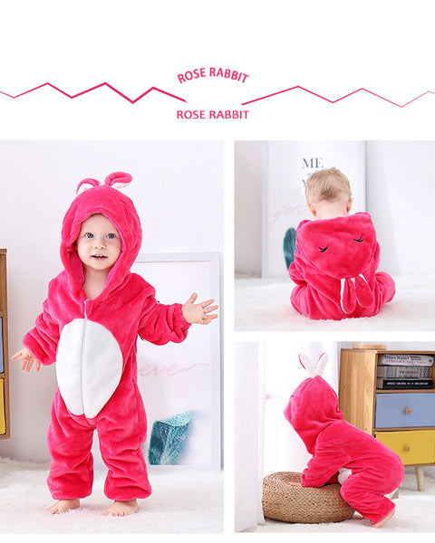 Newborn Baby Cartoon Birds Rabbits Winter Bunting Bodysuit Warm Hooded Romper Jumpsuit