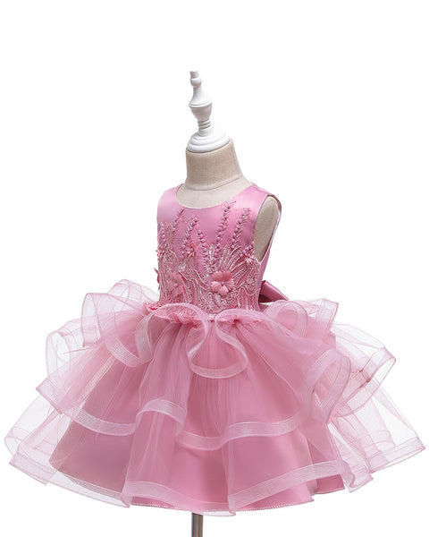 Girls Sleeveless Flower Embroidered Tutu Dress Pageant Flower Girl Dress