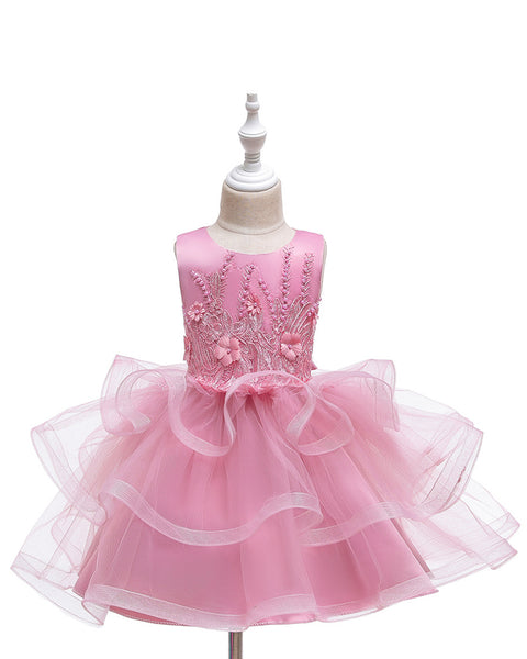 Girls Sleeveless Flower Embroidered Tutu Dress Pageant Flower Girl Dress