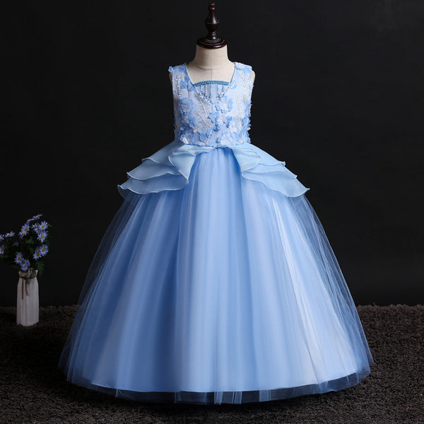 Girls Sleeveless Embroidery Princess Pageant Dresses Kids Prom Ball Gown