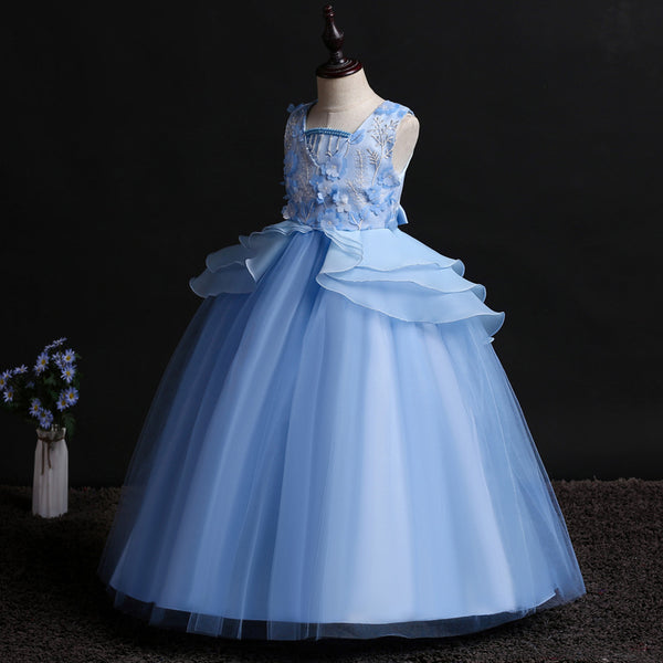 Girls Sleeveless Embroidery Princess Pageant Dresses Kids Prom Ball Gown