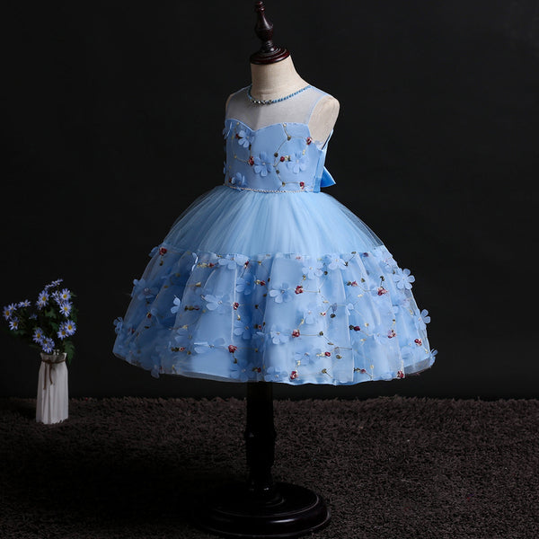 Girls Sleeveless Appliques Flower Girl Dress