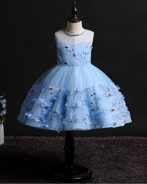 Girls Sleeveless Appliques Flower Girl Dress