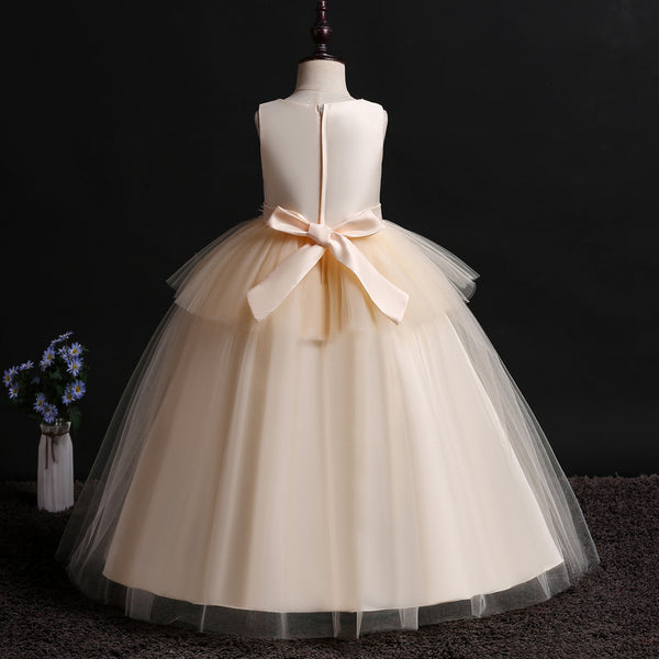 Girls Sleeveless 3D Flowers Tulle Formal Dress