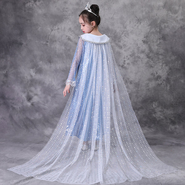Girls Blue Sequin Princess Costume Long Sleeve for Halloween Party Dress up