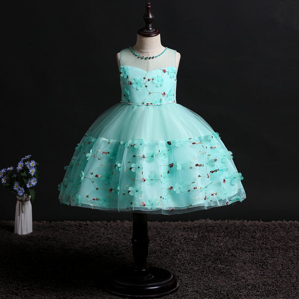 Girls Sleeveless Appliques Flower Girl Dress