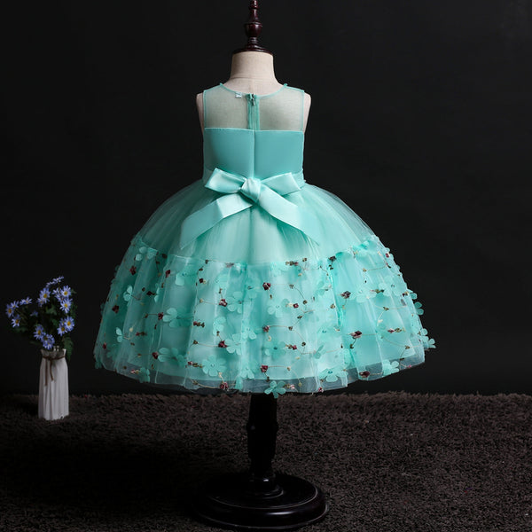 Girls Sleeveless Appliques Flower Girl Dress