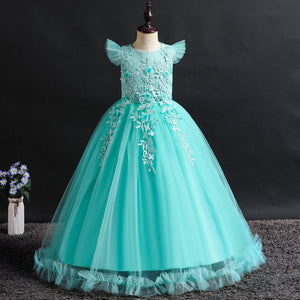 Girls Lace Appliques Flower Girl Dress