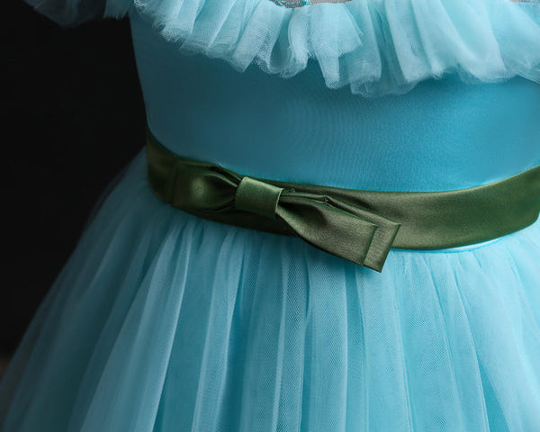 Girls Mesh Silk Satin Cute Angel Flower Girl Dress