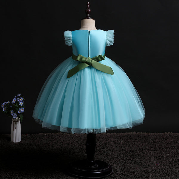 Girls Mesh Silk Satin Cute Angel Flower Girl Dress