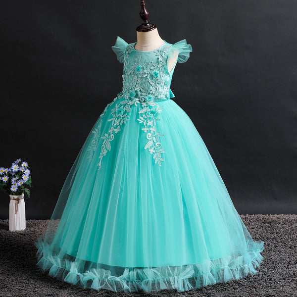 Girls Lace Appliques Flower Girl Dress