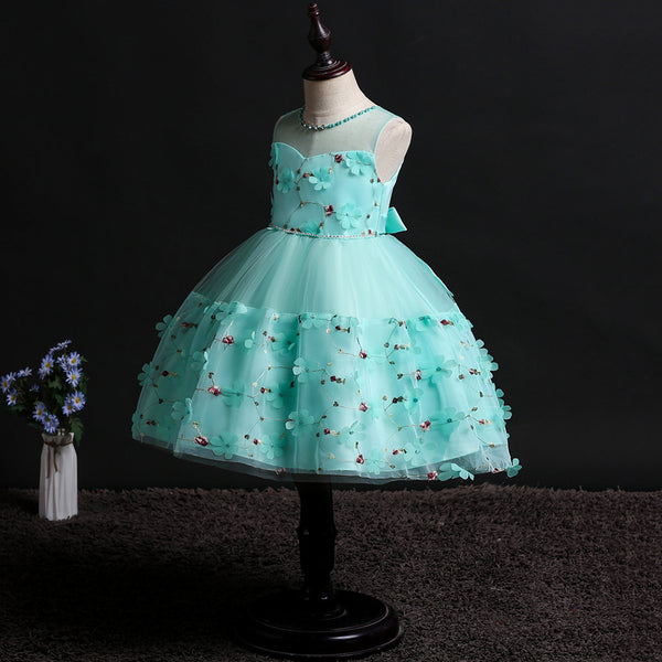 Girls Sleeveless Appliques Flower Girl Dress