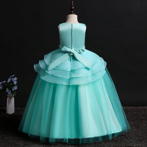 Girls Sleeveless Embroidery Princess Pageant Dresses Kids Prom Ball Gown