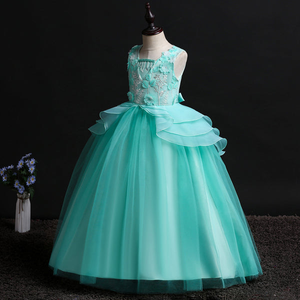 Girls Sleeveless Embroidery Princess Pageant Dresses Kids Prom Ball Gown