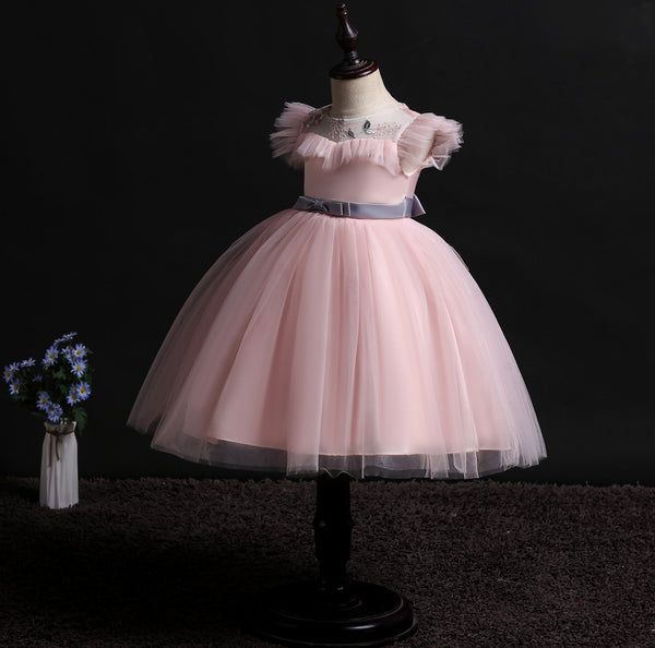 Girls Mesh Silk Satin Cute Angel Flower Girl Dress