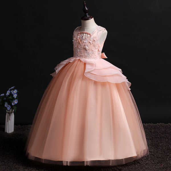 Girls Sleeveless Embroidery Princess Pageant Dresses Kids Prom Ball Gown