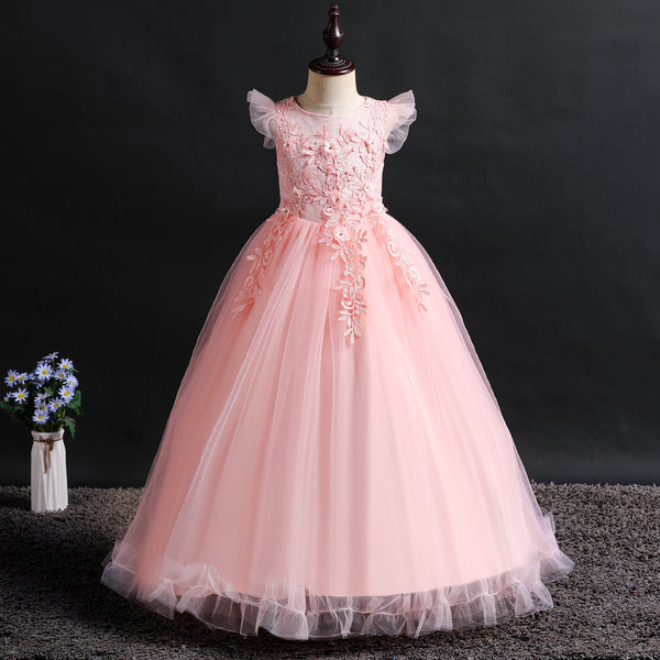 Girls Lace Appliques Flower Girl Dress