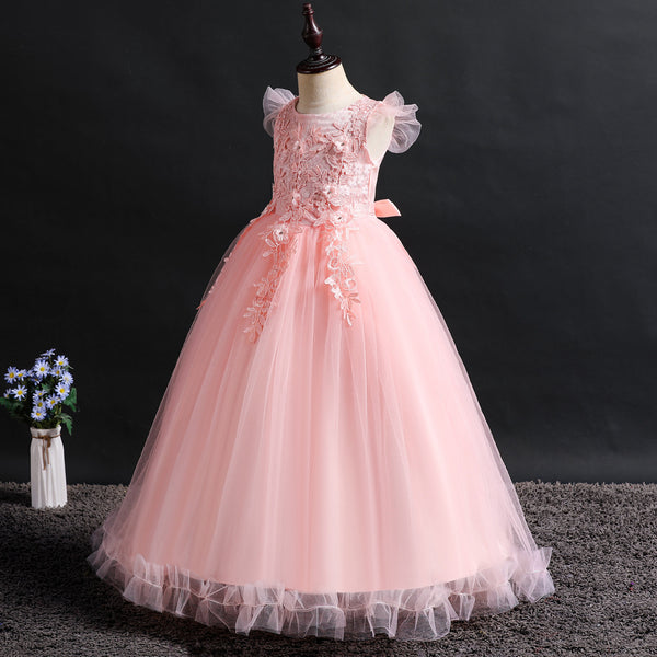 Girls Lace Appliques Flower Girl Dress