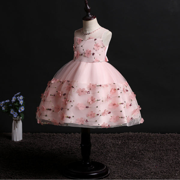 Girls Sleeveless Appliques Flower Girl Dress