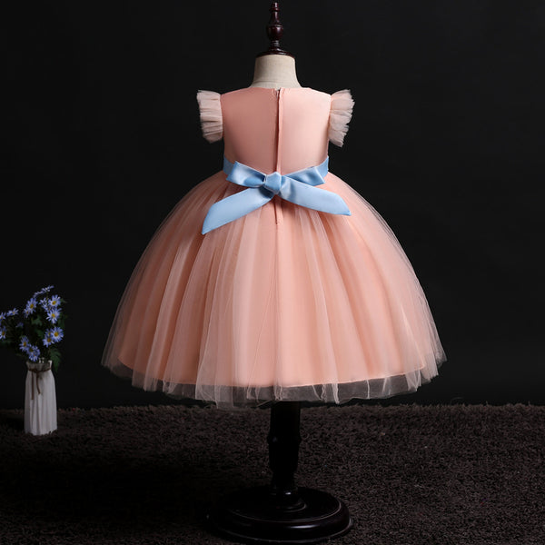 Girls Mesh Silk Satin Cute Angel Flower Girl Dress