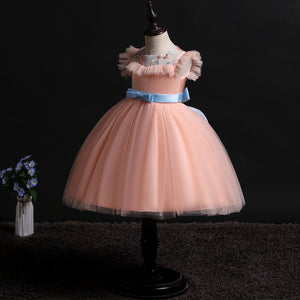 Girls Mesh Silk Satin Cute Angel Flower Girl Dress