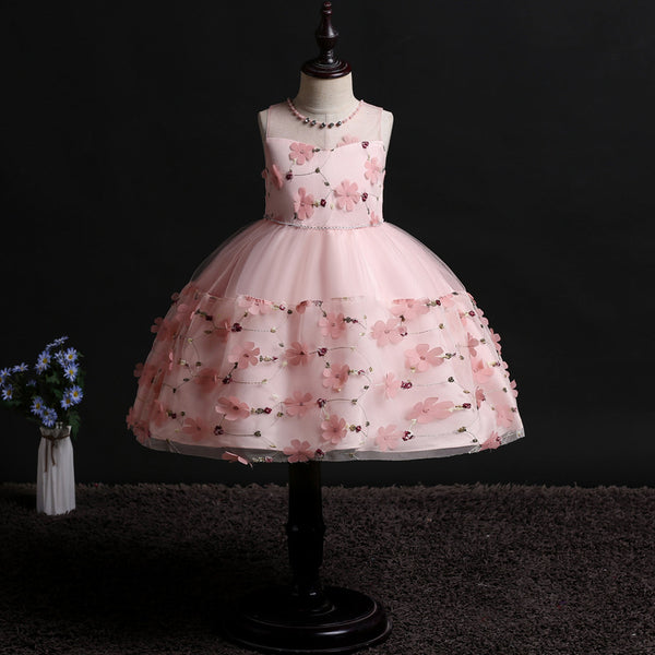 Girls Sleeveless Appliques Flower Girl Dress