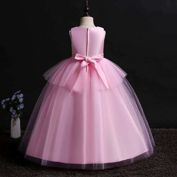 Girls Sleeveless 3D Flowers Tulle Formal Dress