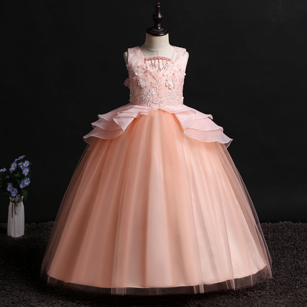 Girls Sleeveless Embroidery Princess Pageant Dresses Kids Prom Ball Gown