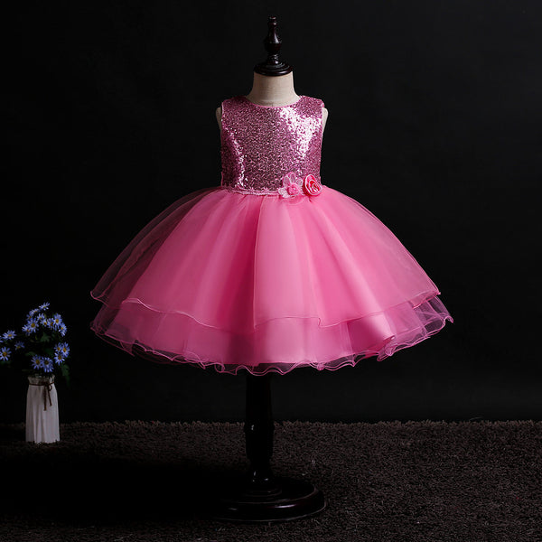 Girls Sequins Glitter Floral Tulle Pageant Party Flower Girl Dress