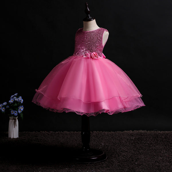 Girls Sequins Glitter Floral Tulle Pageant Party Flower Girl Dress