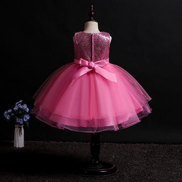 Girls Sequins Glitter Floral Tulle Pageant Party Flower Girl Dress