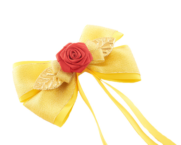 Girls Princess Costume Accessories Halloween Dress Up Hair Bow, Gloves and Rose Flower Set Yellow