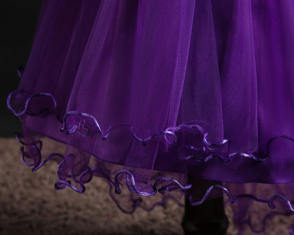 Girls 3D Appliques Floral Tulle Flower Girl Dress with Train