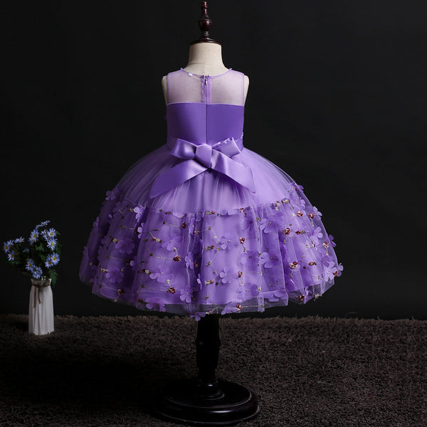 Girls Sleeveless Appliques Flower Girl Dress