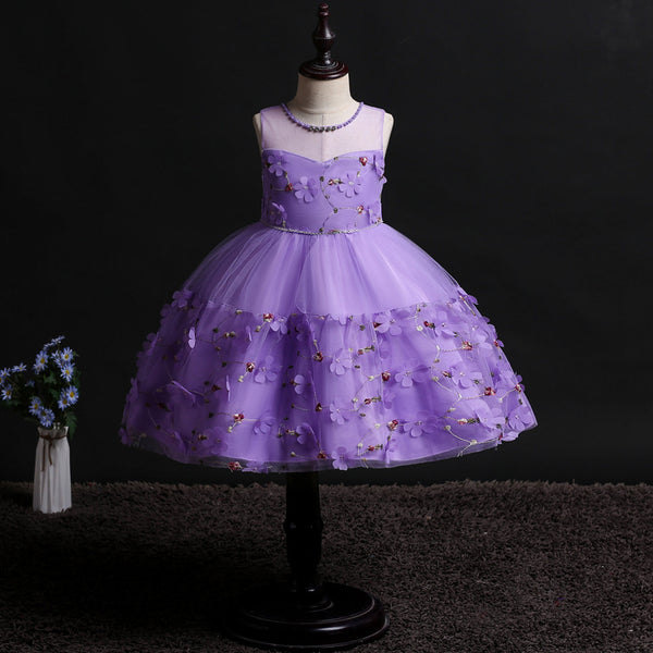 Girls Sleeveless Appliques Flower Girl Dress