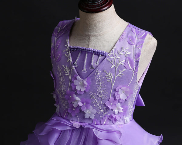 Girls Sleeveless Embroidery Princess Pageant Dresses Kids Prom Ball Gown