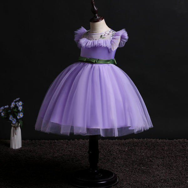 Girls Mesh Silk Satin Cute Angel Flower Girl Dress